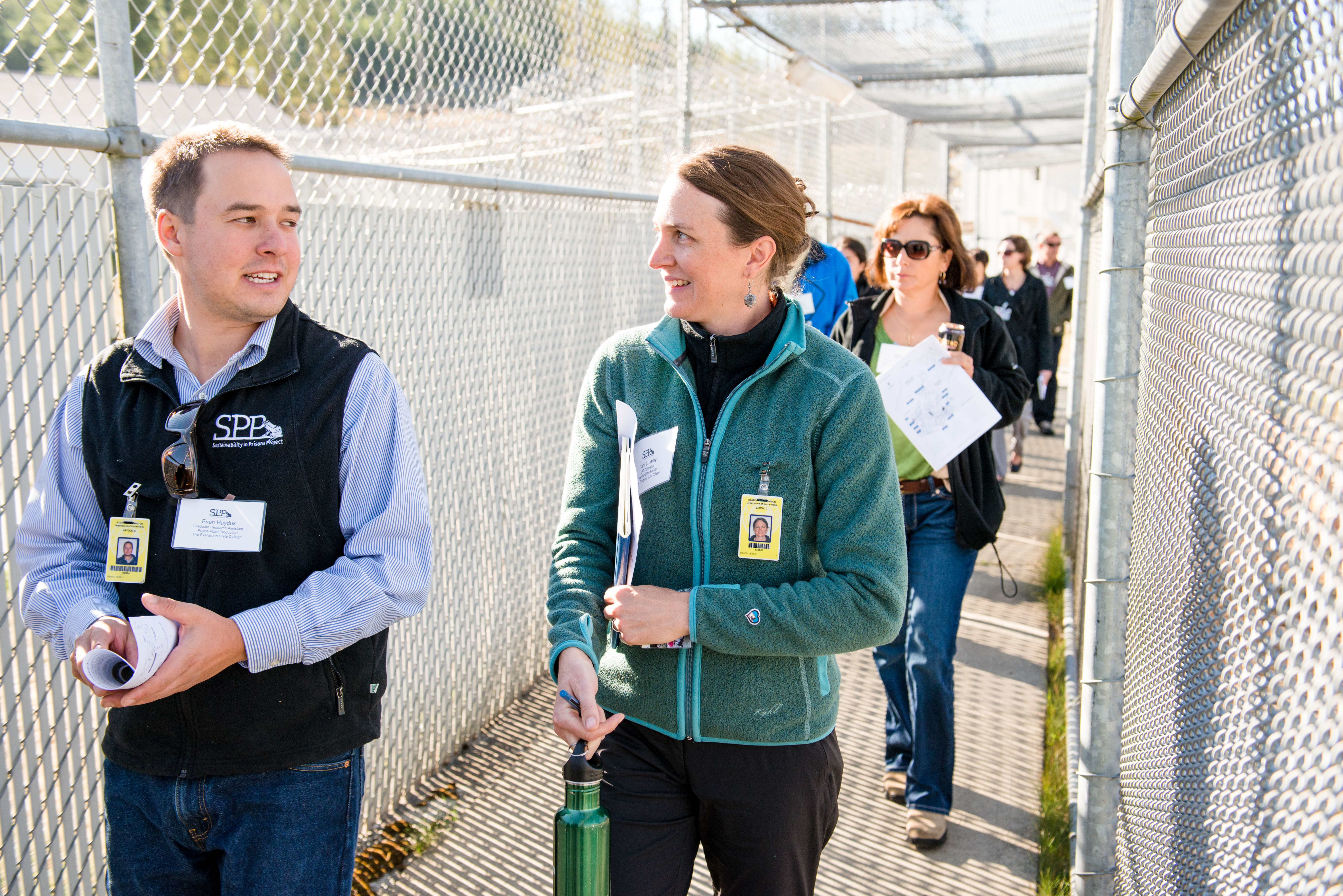 Dr. Carri LeRoy (right) and Graduate Student Evan Hayduk (left) tour the Cedar Creek Correctional Facility in Washington State. 