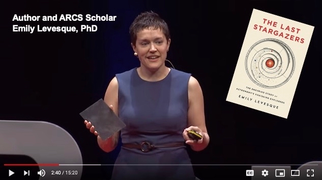 Astronomer Emily Levesque with microphone and photographic plate
