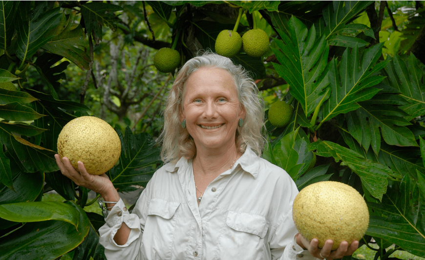 Dr. Diane Ragone with breadfruit