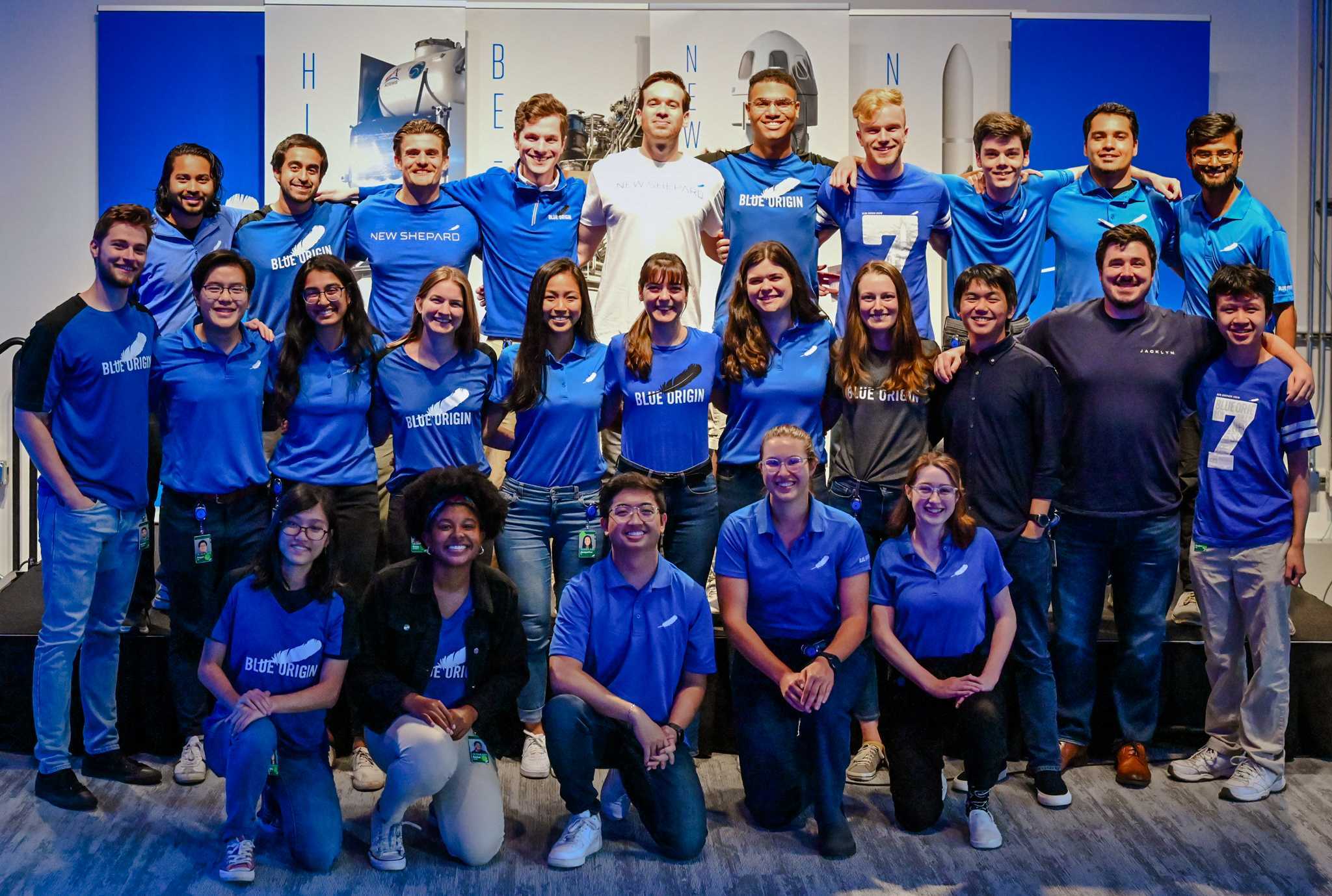 ARCS Scholar Samuel Buckner (second from right, second row) stands with fellow Blue Origin interns 